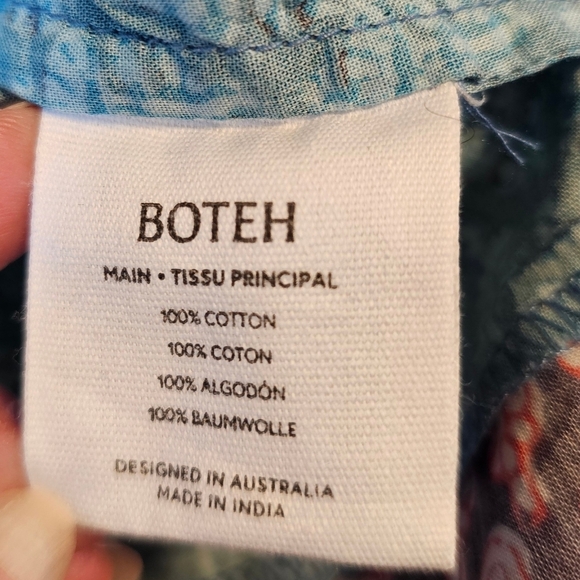 BOTEH Cedella Low-Back 100% Cotton Midi Dress, Patchwork Aquamarine Motif, Sz 4 - Picture 16 of 16